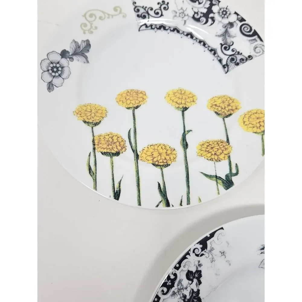 Anthropologie Floral Porcelain Plates Set of 3 8 inch